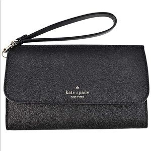 NEW Kate Spade Lola glitter wristlet wallet Black